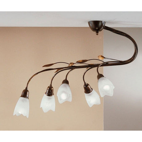 Campana Deckenleuchte 5-flammig 43cm mit blütenförmigen Glasleuchten und eleganter Metallstruktur.