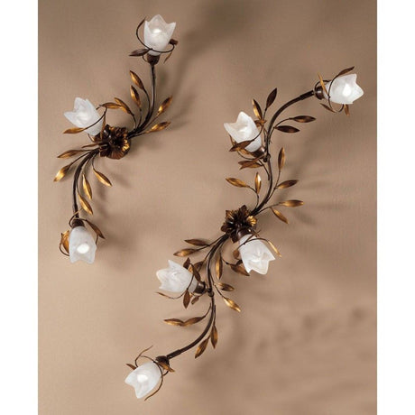 Deckenleuchte Campana 3-flammig Rost-Antik, Goldfarben mit dekorativen Rosen und Blätterdesign.