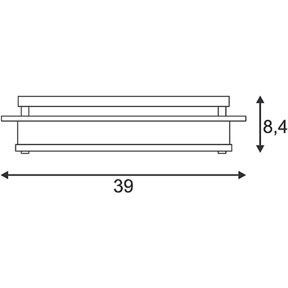 Glassa Square E27 Deckenleuchte Maßzeichnung 39 cm x 8,4 cm, ideal für energieeffiziente E27 Leuchtmittel.