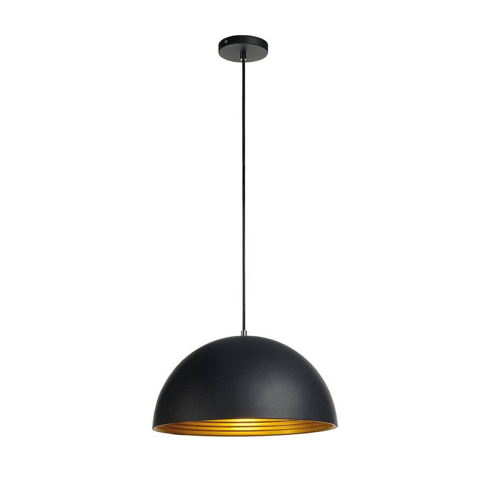Forchini M Pendelleuchte PD-2 40cm rund schwarz gold E27 max. 40W - elegante Hängeleuchte mit Aluminium-Schirm