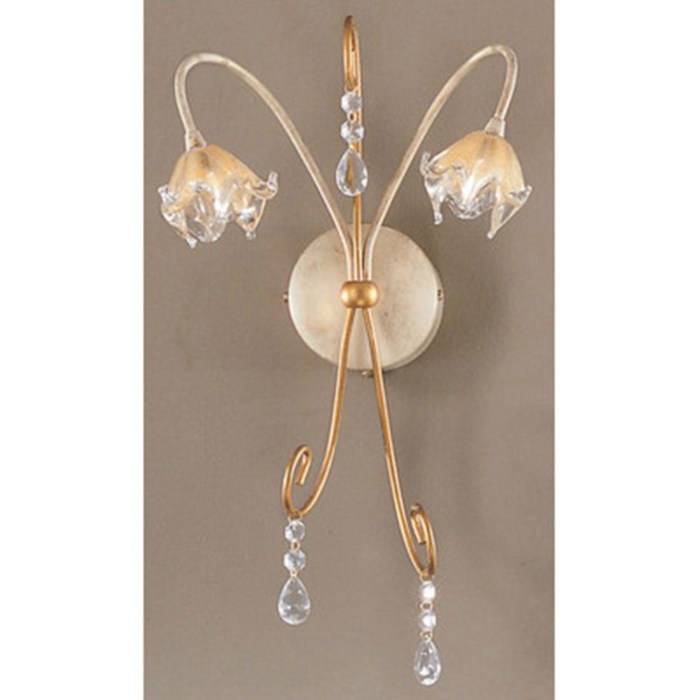 Roma Wandleuchte 2-flammig Kristall-Glas 37cm mit goldenen Leuchten und Kristall-Dekoration