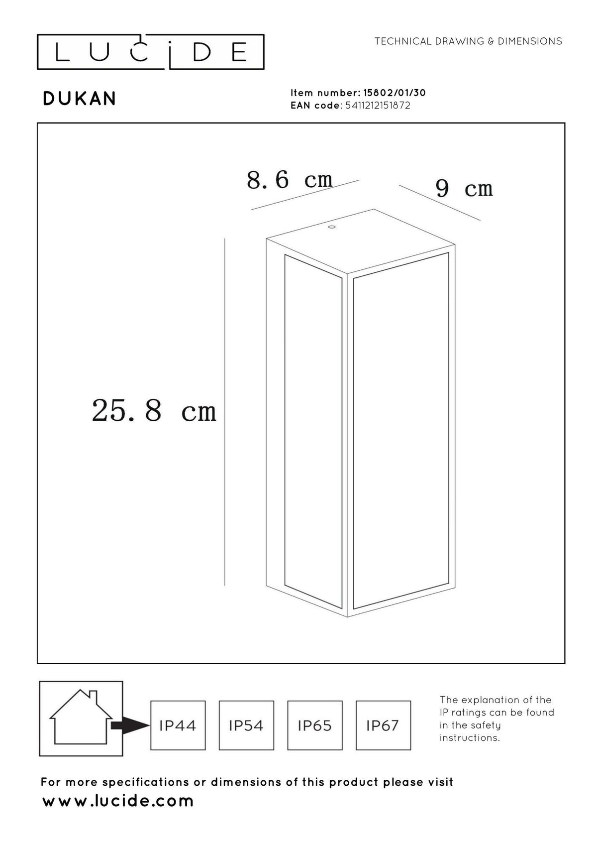 Außenwandleuchte Dukan IP65 Schwarz mit Glasschirm (6)