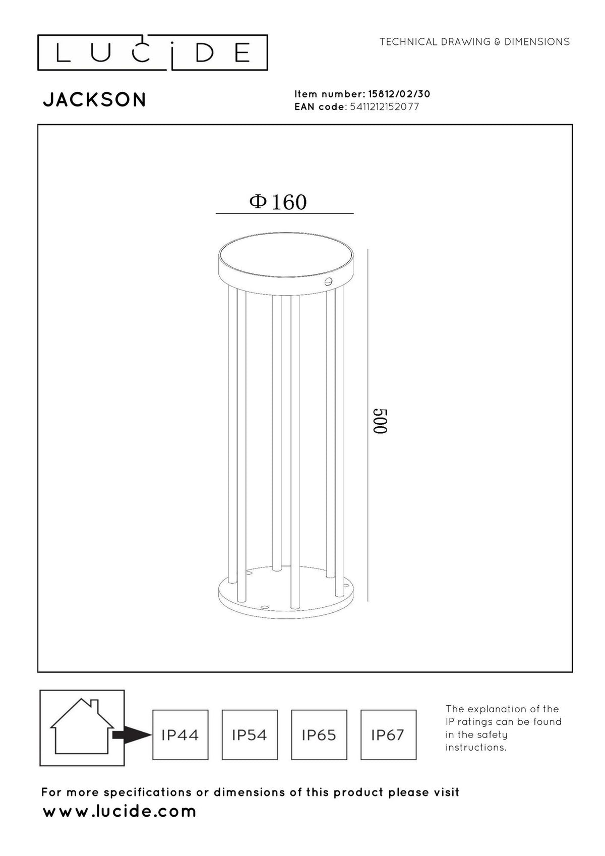 LED-bollard light Jackson solar-powered with motion sensor IP65 Black (4)