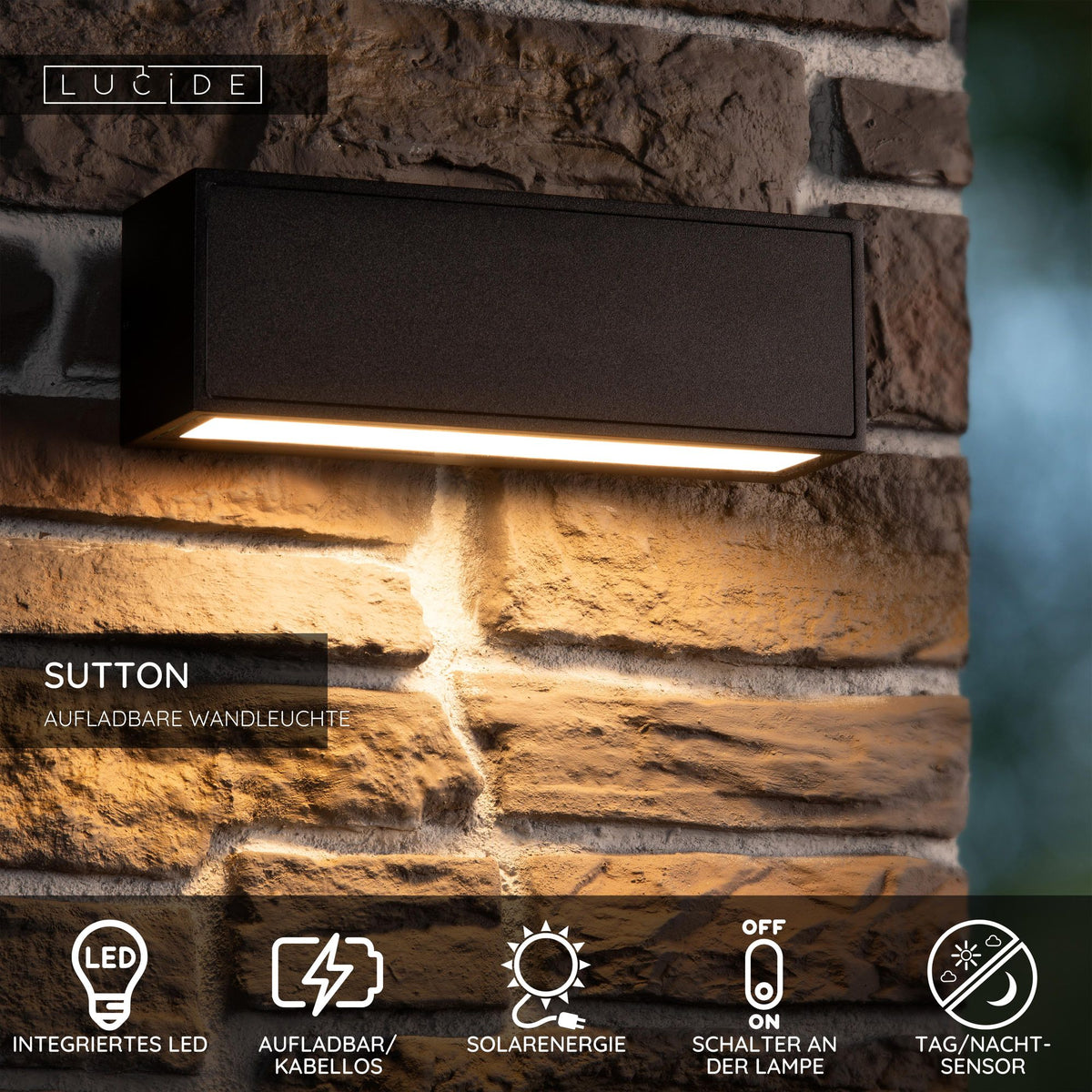 LED-Außenwandleuchte Sutton solar mit Dämmerungssensor IP54 Schwarz (4)