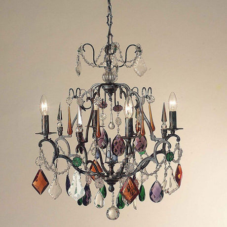 Taklampe med 4 lyskilder Symphonie Color Bronze, blykrystall med fargede krystallhengere.