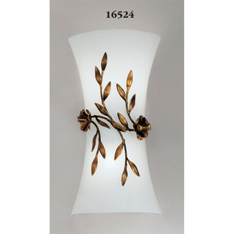 Aplique de parede Rose de 2 luzes com rosas 37 cm, em design elegante com decoração floral e detalhes dourados.