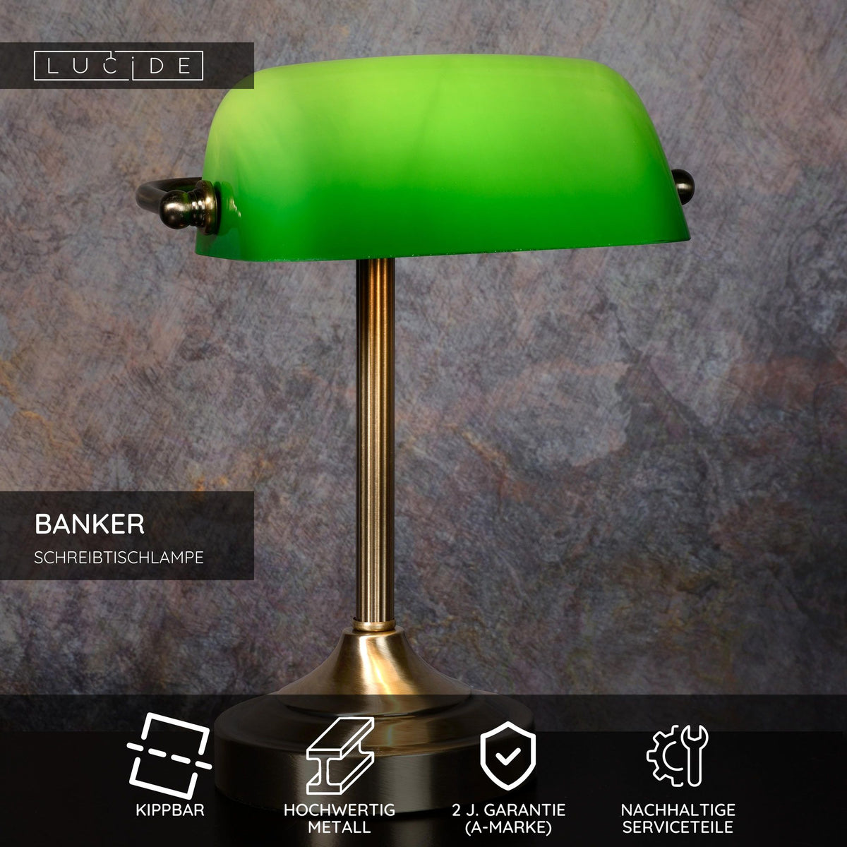 Schreibtischlampe Banker schwenkbar mit Glasschirm (5)