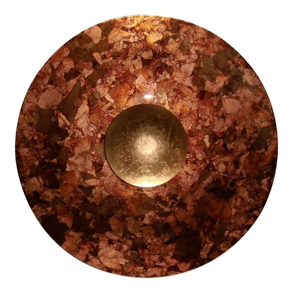 Aura Sol Herbst Wand- & Deckenleuchte aus Glas mit goldenem Akzent und herbstlichem Design.