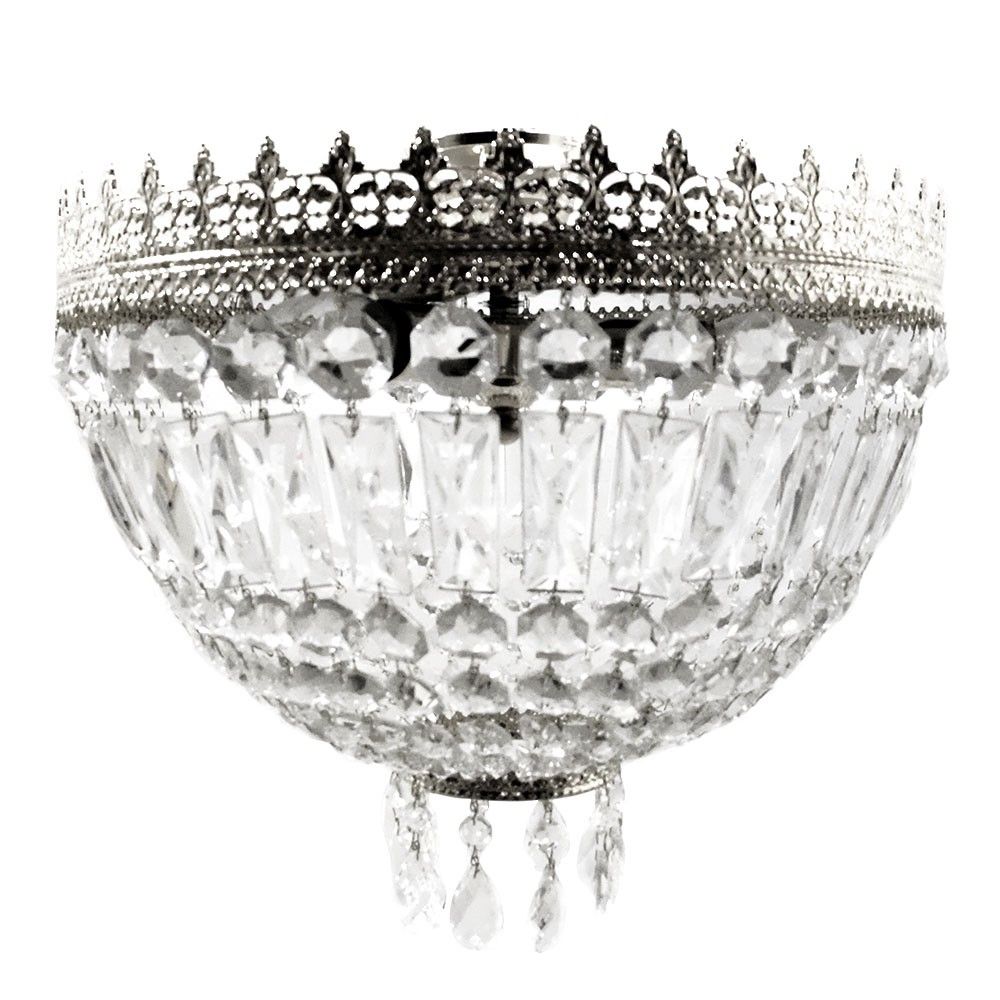 Cupola Nickel Deckenleuchte 3-flammig Nickel glänzend Ø 40cm mit Kristallglas und Metallverzierung.