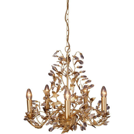 5-light pendant light Buono Medium Iron Gold with gold-coloured design and elegant glass details.