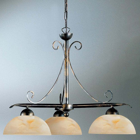 Lampada da soffitto Diana a 3 luci nero-oro-argento Ø 65 cm con eleganti semisfere.