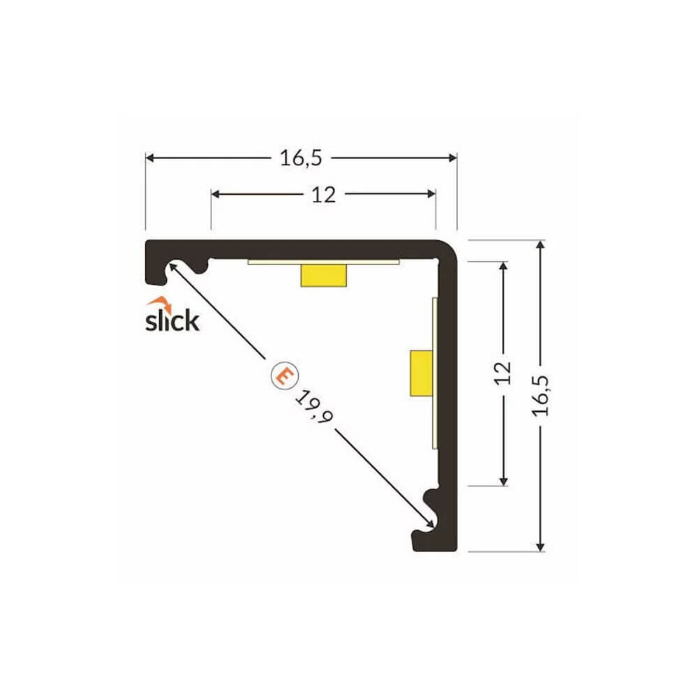 Technische Zeichnung des LED Aluminiumprofils Eck Duo Serie Eco mit Abmessungen und Details.