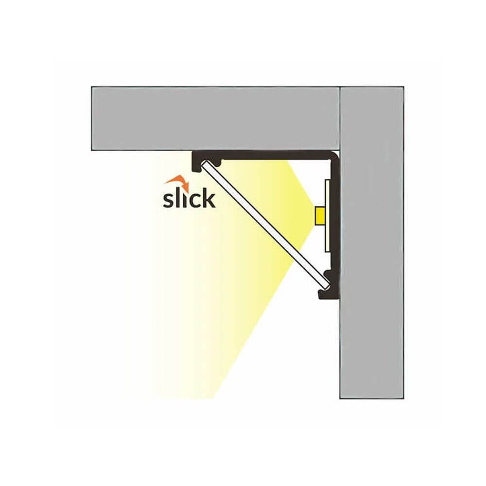 Diagramm des LED-Aluminiumprofils mit schräger Anstrahlung für gleichmäßige Beleuchtung.
