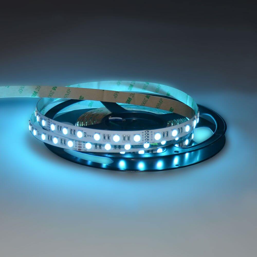 LED-Strip 5m SMD 5050 RGBW 12mm breiter, warmweiß mit 3M Klebeband, Schutzart IP63.