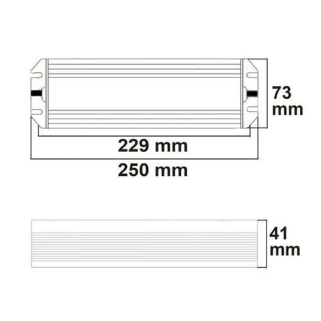 200W zertifiziertes Einbaunetzteil Dimmbar 24V IP67, Maße 250 x 73 x 41 mm