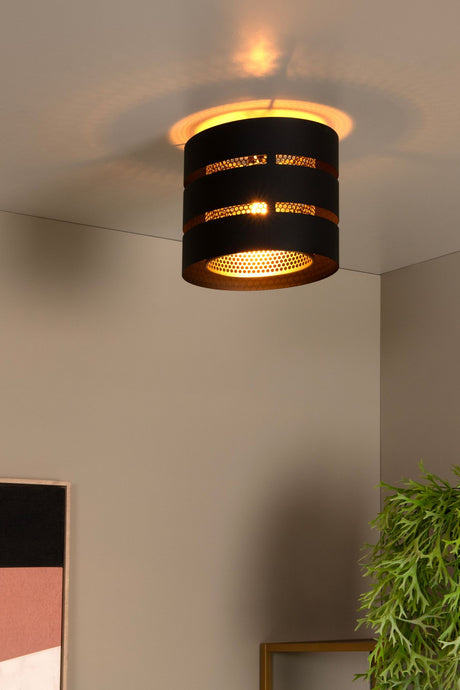 Plafonnier Rosas à 1 lumière, forme tambour Ø26cm noir (1)