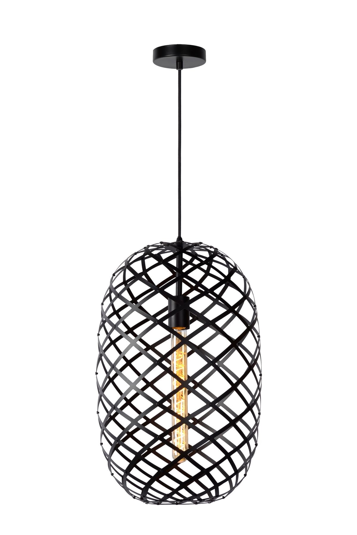 Wolfram oval pendant light, height-adjustable, with elliptical metal rings Ø 32cm (2)