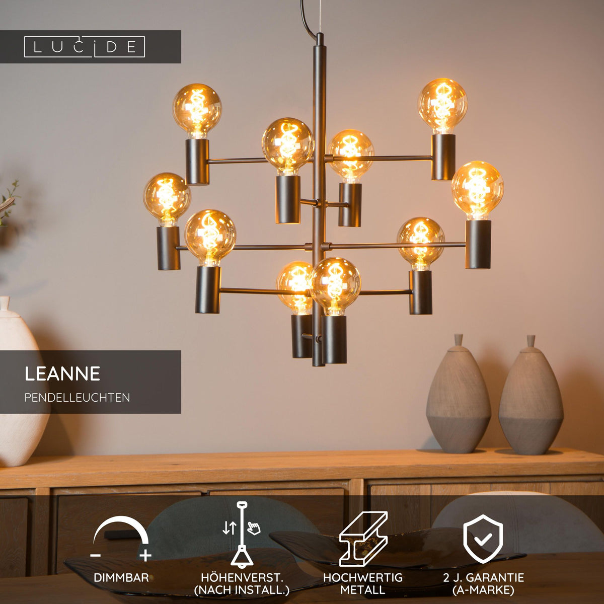 Lampada a sospensione Leanne a 10 luci Nero (6)