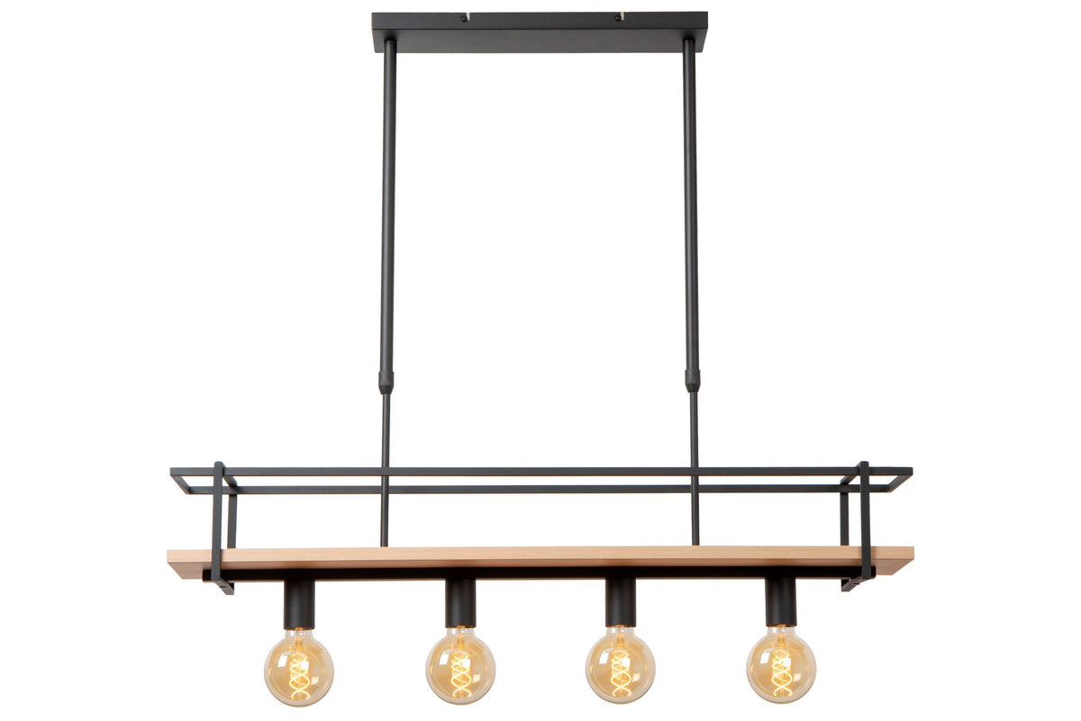 Lámpara colgante Milonga de 4 luces con pantalla de madera, altura regulable, negra (2)