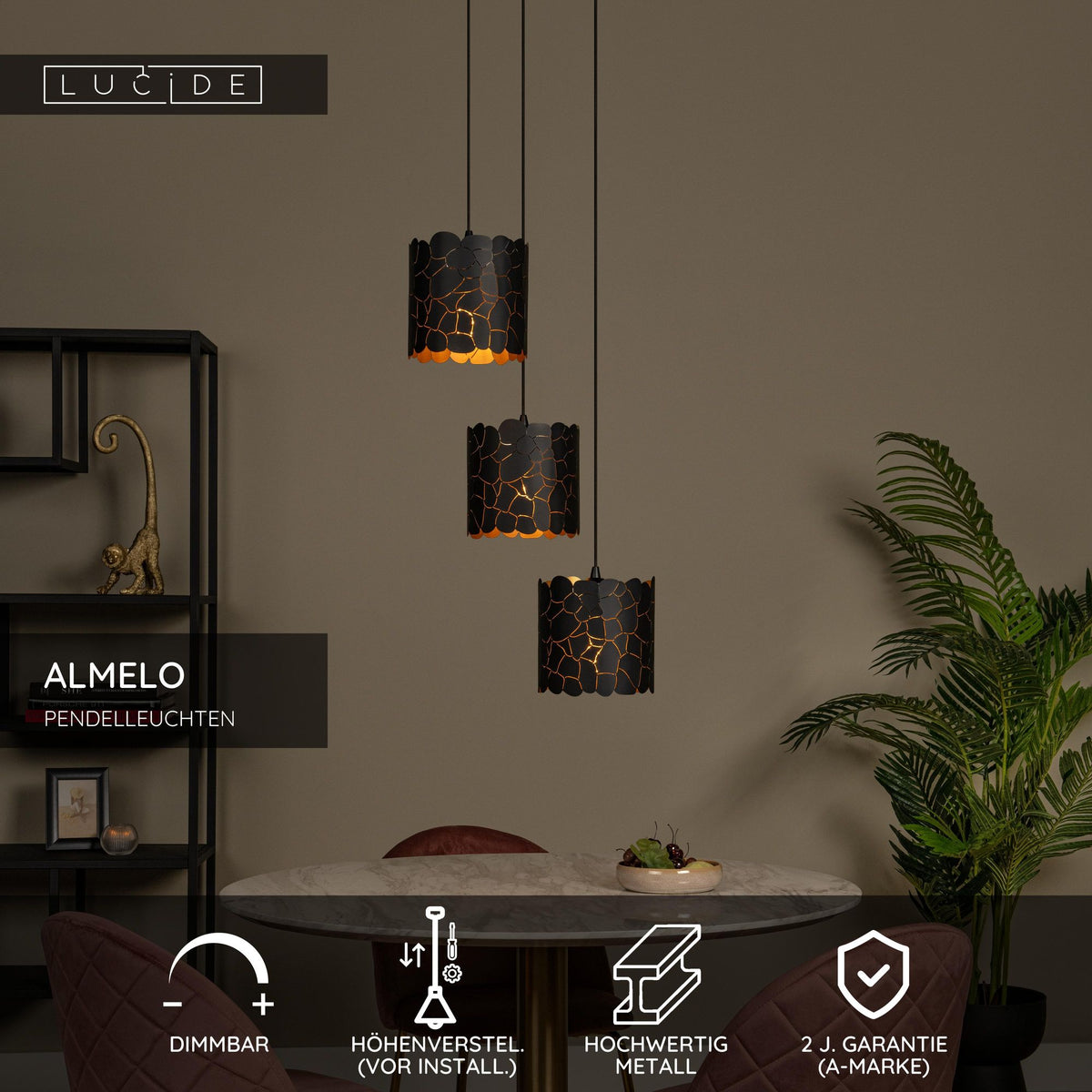 Suspension Almelo à 3 flammes avec motif girafe Noir (5)