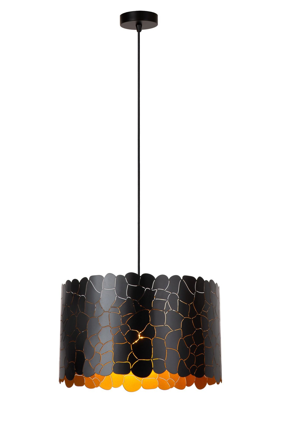 Lampada a sospensione Almelo in forma cilindrica con motivo giraffa, regolabile in altezza, nero, ottone 40cm (2)