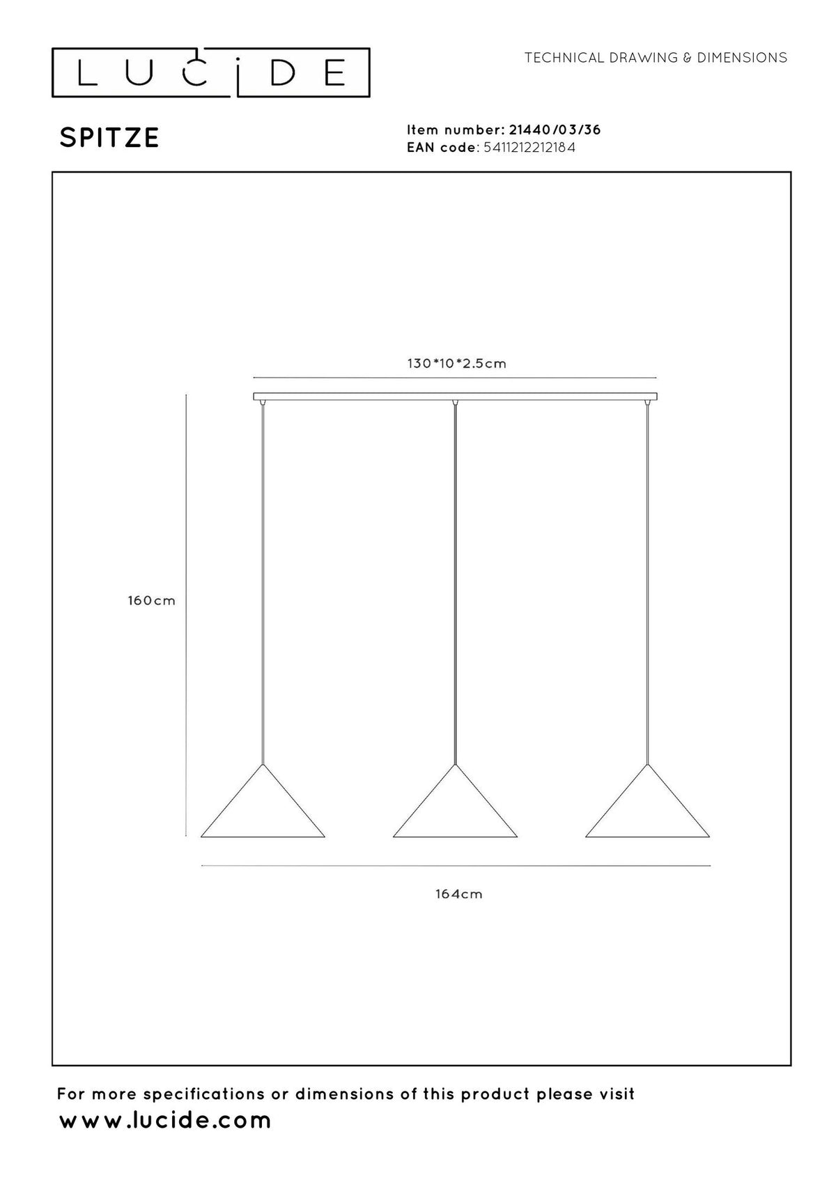 Pendelleuchte Spitze 3-flammig 164x40cm Grau (6)