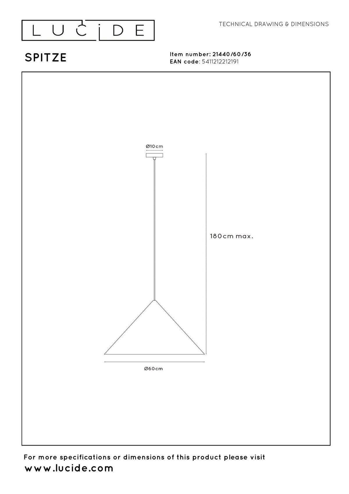 Pendellampe Spitze 1-lys justerbar i højde Ø 60cm (4)