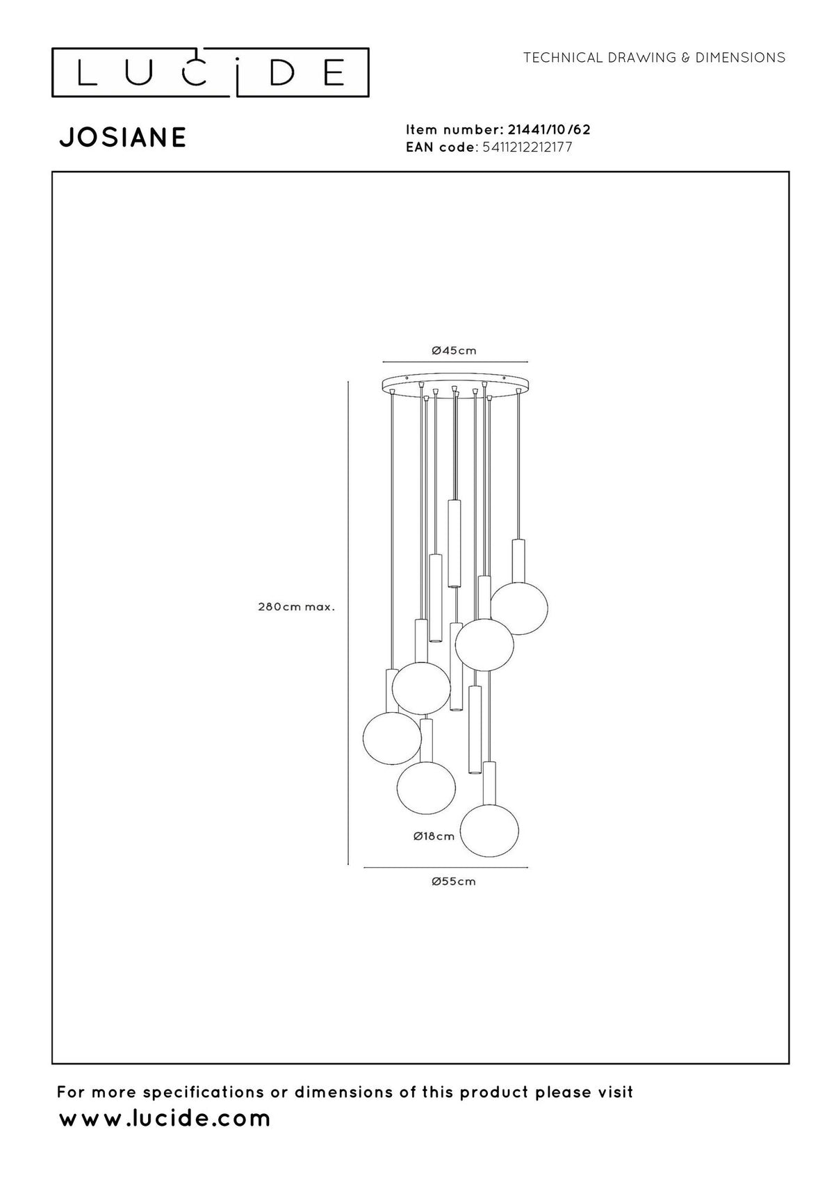 Lampada a sospensione Josiane a 6 luci regolabile in altezza Ø 55cm (6)