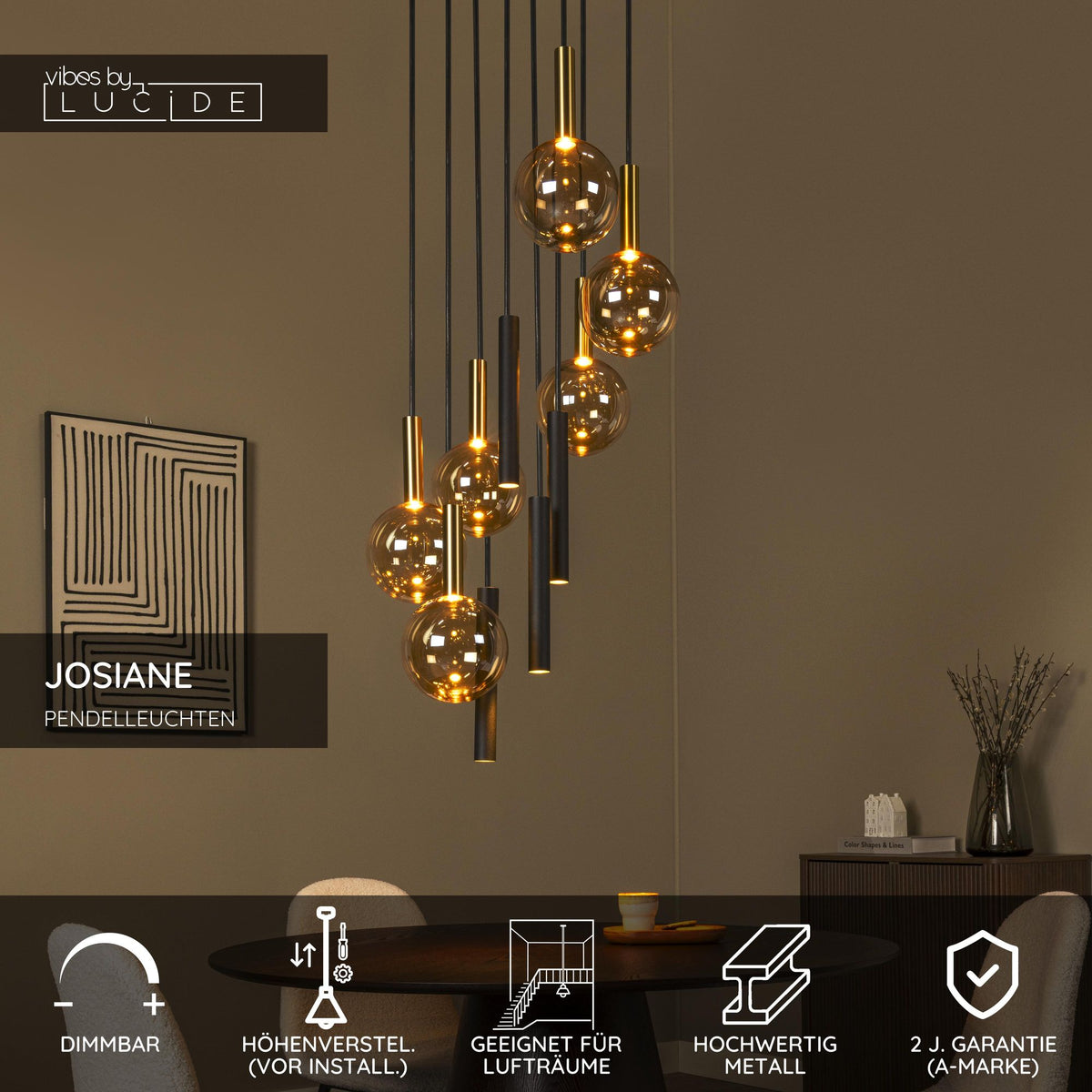 Lampada a sospensione Josiane a 6 luci regolabile in altezza Ø 55cm (5)