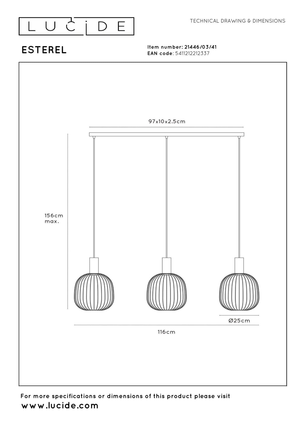 Pendelleuchte Esterel 3-flammig 116cm (6)