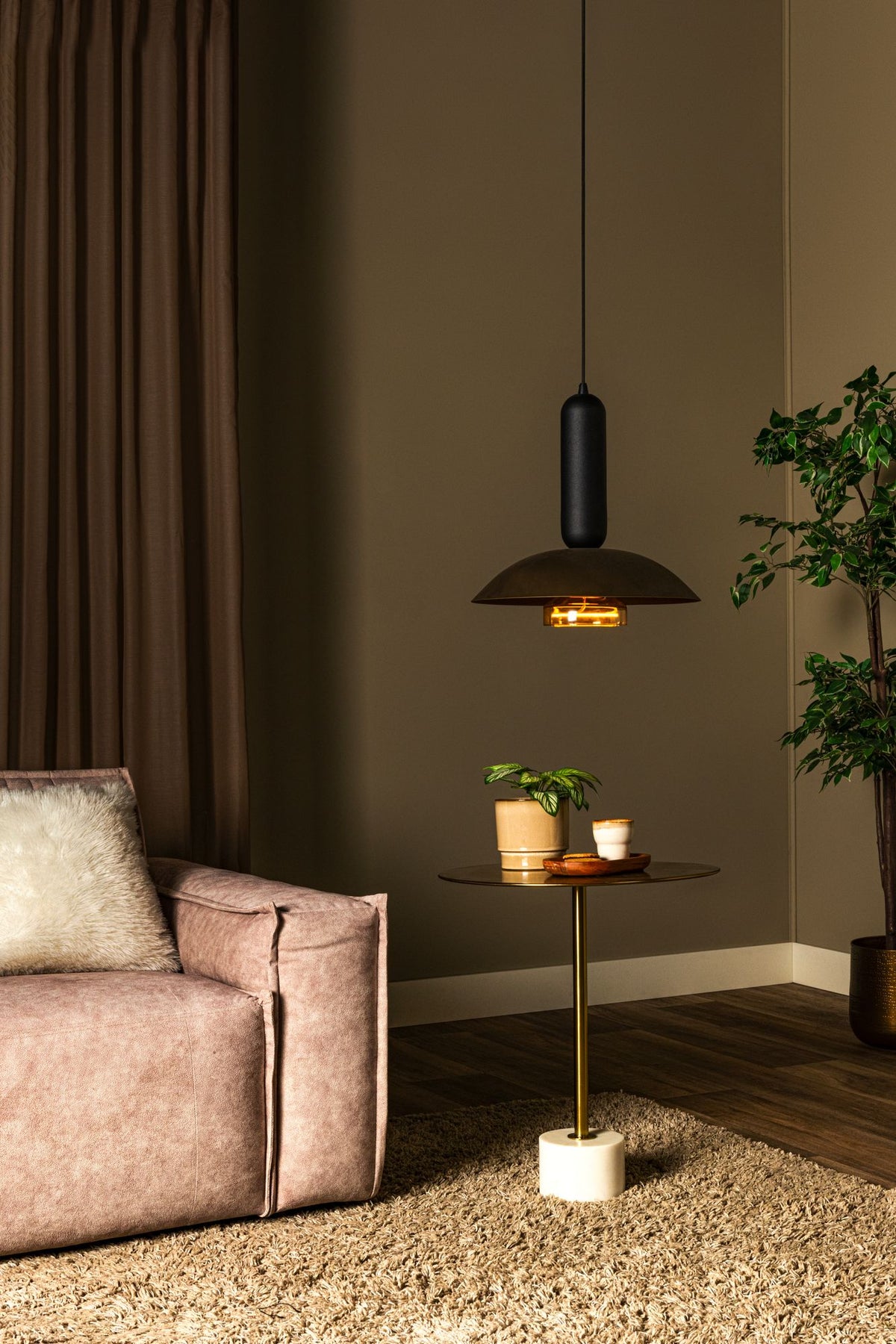 Taklampa Grantham 1-ljus Ø 40 cm höjdjusterbar kaffe (1)