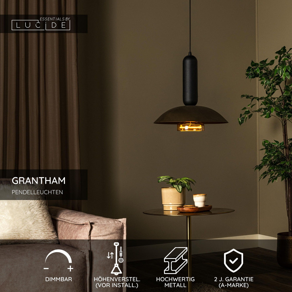 Taklampa Grantham 1-ljus Ø 40 cm höjdjusterbar kaffe (5)