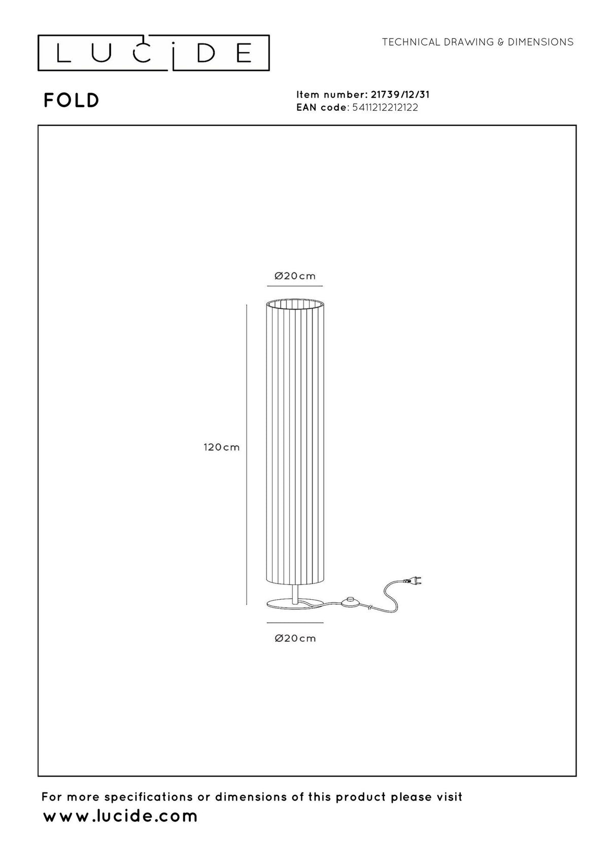 Floor lamp Fold 2-light with cable switch White 120cm (4)
