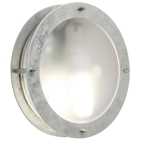 Lampa ścienna zewnętrzna Malte Zinc z ocynkowanej stali z mlecznym szkłem do użytku na zewnątrz.