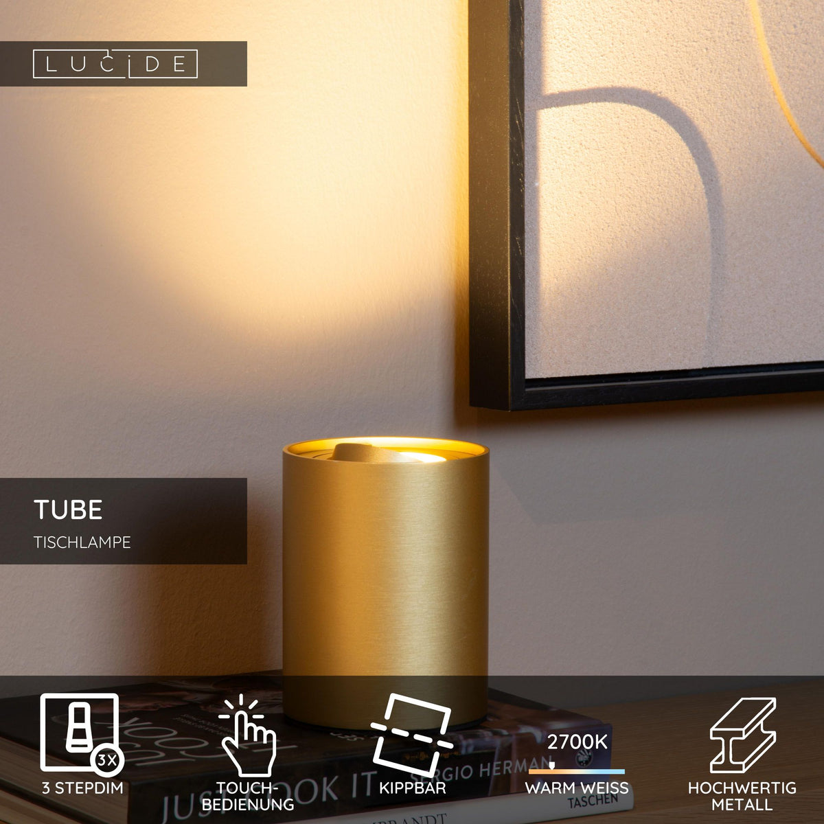 LED-Lámpara de mesa Tube giratoria con regulador táctil blanco cálido (6)