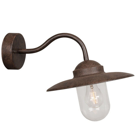 Luxembourg outdoor wall light in rust colour with integrated sensor for outdoor areas.
