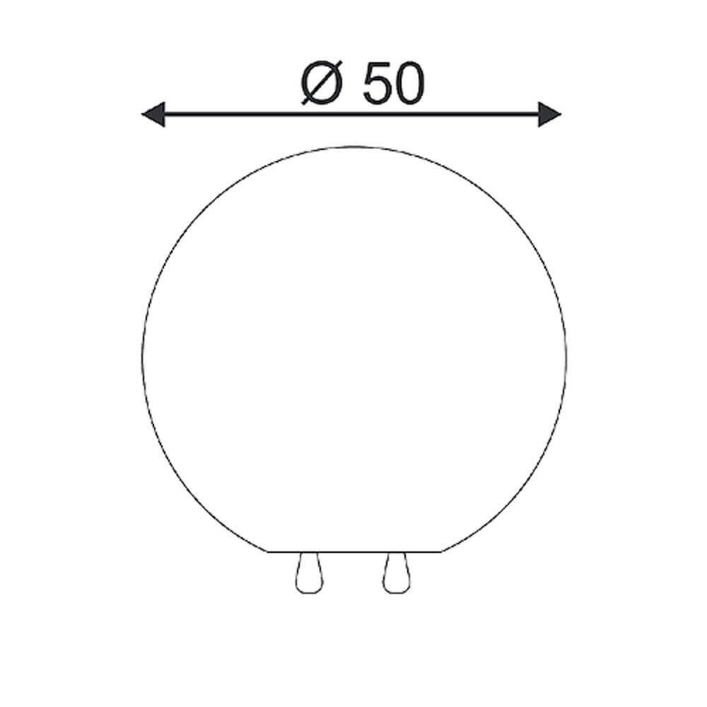 RotoBall Floor Außenleuchte weiß E27 max. 24W IP44 mit Durchmesser Ø 50 cm, skizziert.