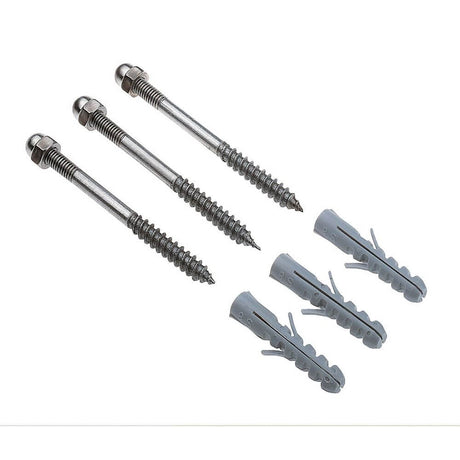 Stainless steel screw set M8 including accessories, consisting of stainless steel screws and wall plugs for outdoor lights.