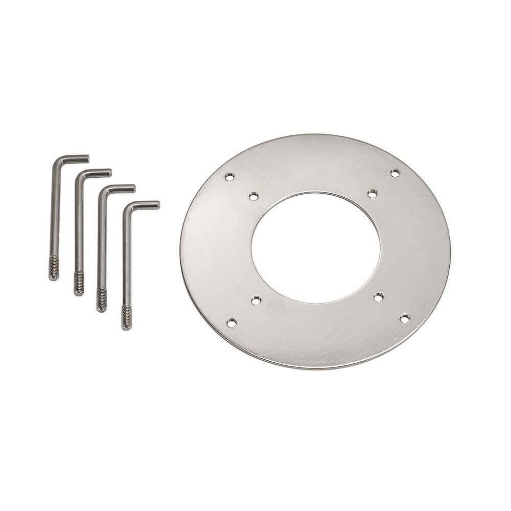 Betonanker für VAP Edelstahl mit Montageplatte und Schraubenschlüsseln zur Befestigung von Standleuchten.