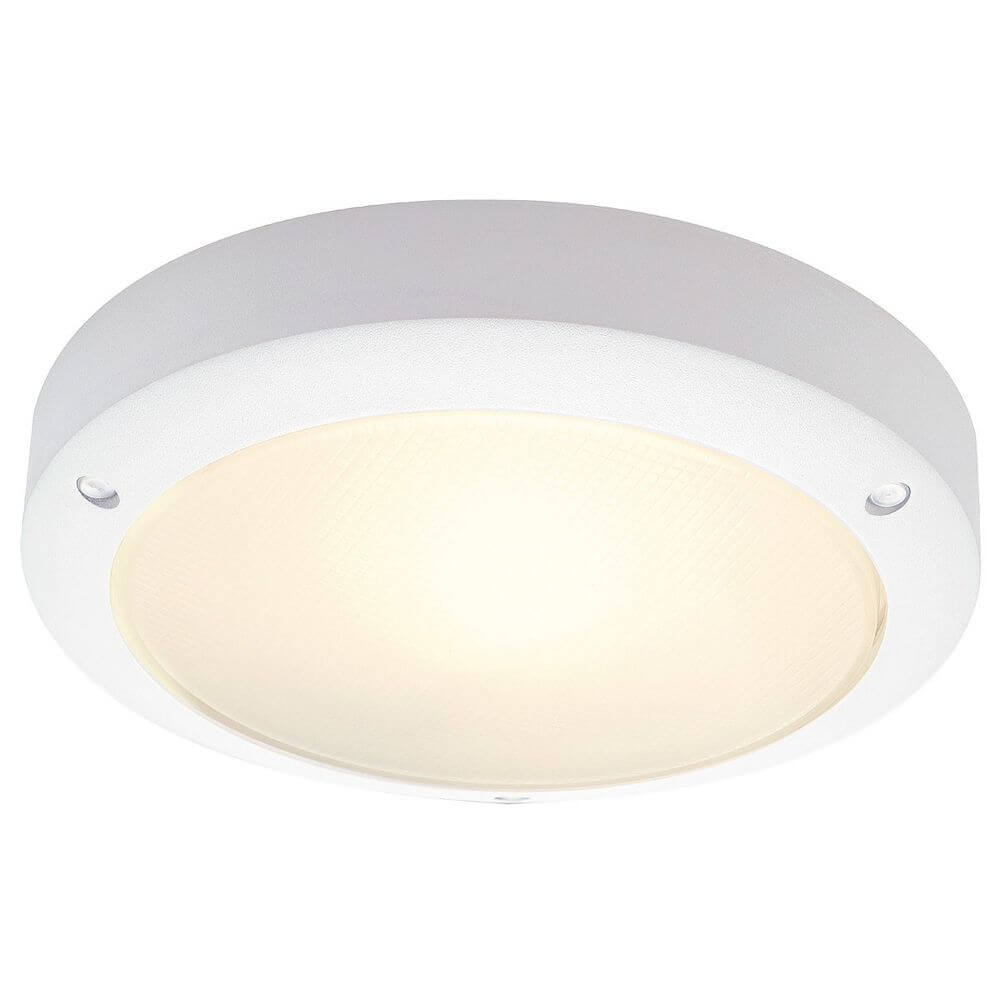 Bulan Glas Deckenleuchte rund Weiß mit satiniertem Glas und lackiertem Aluminiumgehäuse.