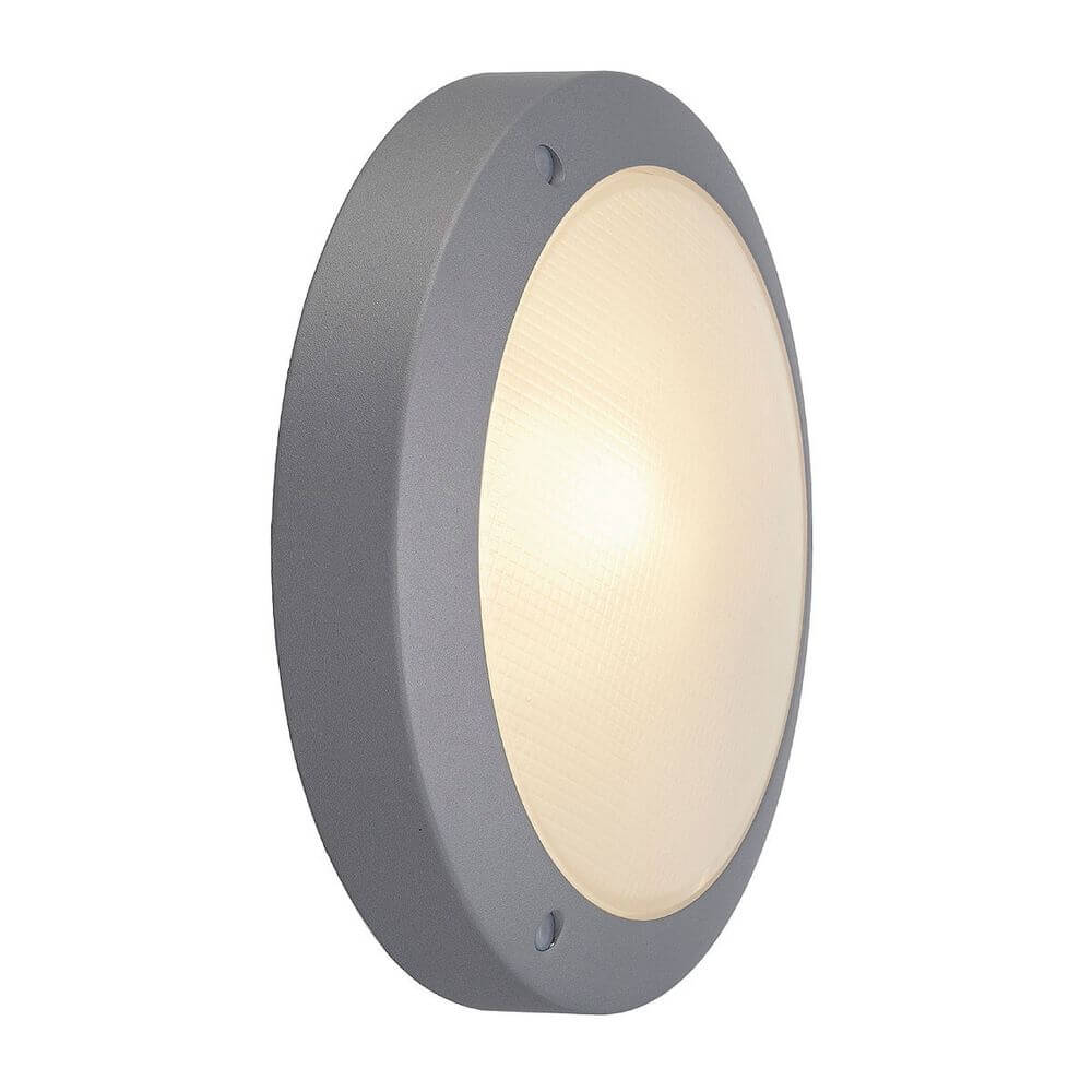 BULAN Deckenleuchte rund silbergrau E14 max. 60W satiniertes Glas an einer Wand montiert.