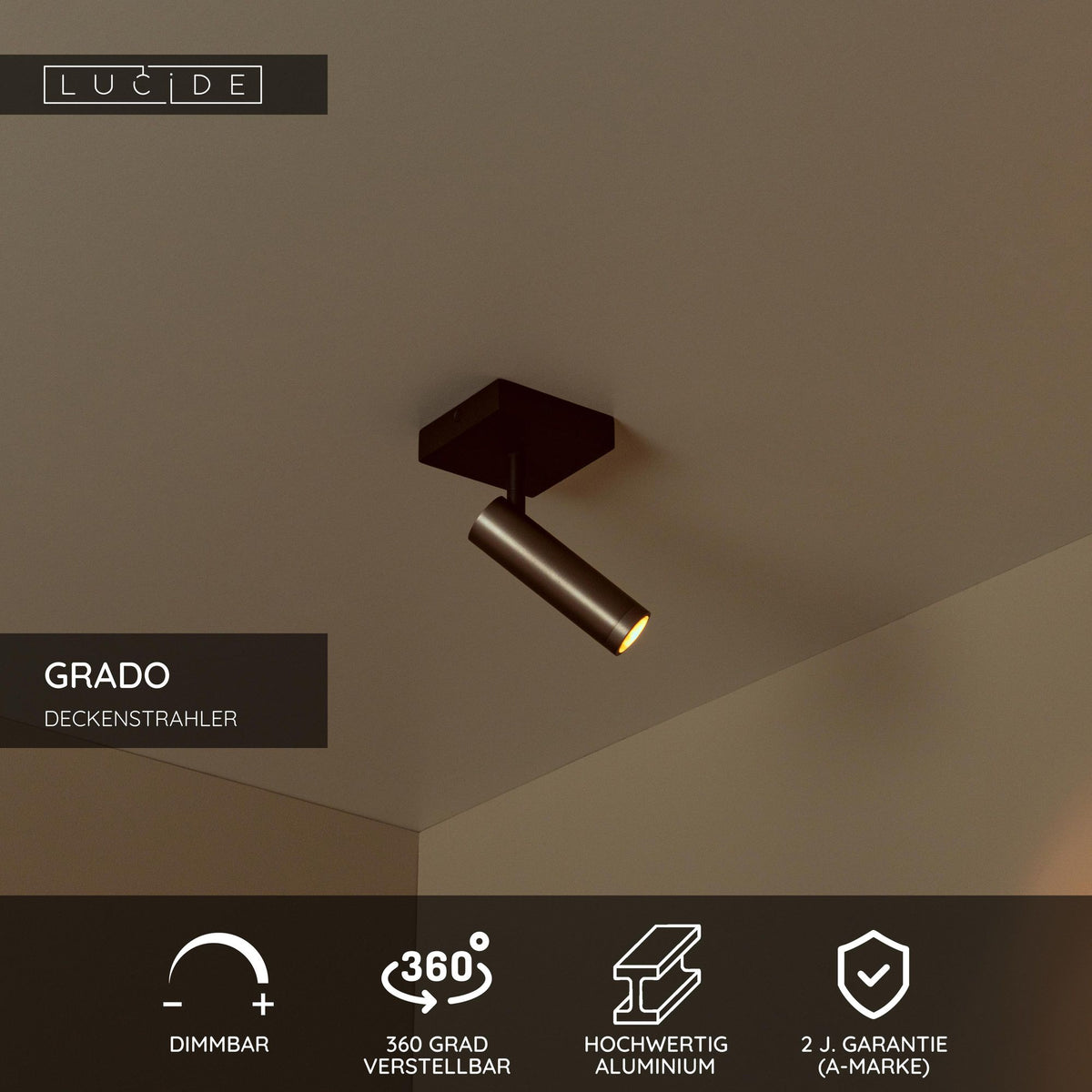 Spot da soffitto Grado a 1 luce orientabile e ruotabile alluminio (6)