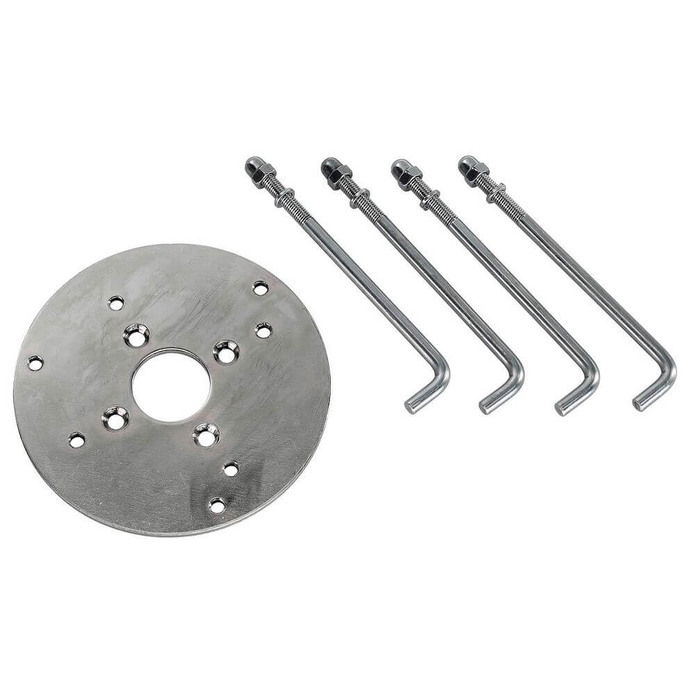 Betonanker-Set für VAP SLIM BERRA und SITRA SL mit Metallplatte und Befestigungsbolzen.