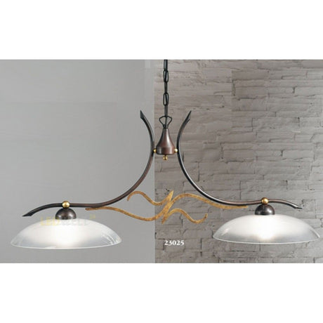 Lampa wisząca Amabile Balken, 2-punktowa, 38 cm, rdzawy antyk z złotem, z dwoma kloszami w antycznym designie.