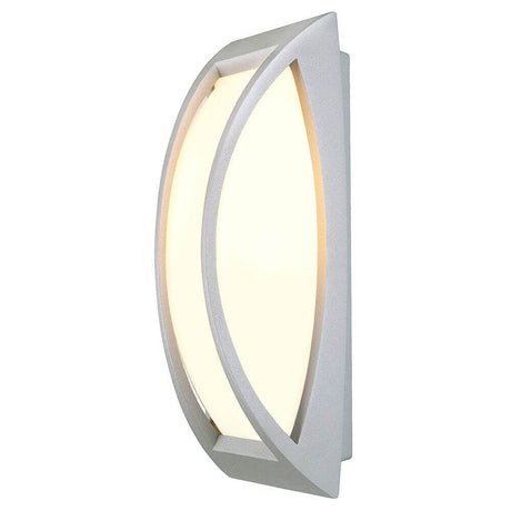 Meridian 2 Wandleuchte silbergrau E27 ESL max. 25W IP54, moderne Außenwandleuchte aus Aluminium mit opaler Leuchtfläche