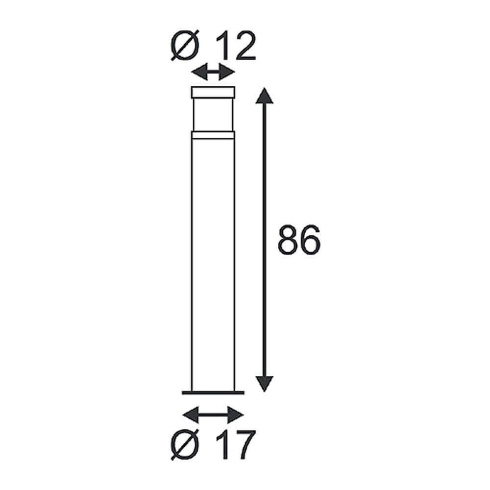 Technische Zeichnung der F-POL Stehleuchte mit Abmessungen Ø12mm und Ø17mm, Höhe 86cm.