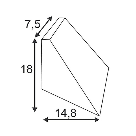 Dimension drawing of the KEIL wall light white G9 max. 42W with dimensions 7.5 cm, 18 cm and 14.8 cm.