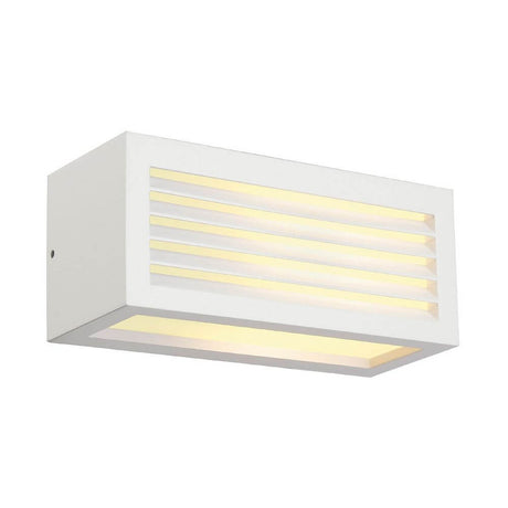 Box-L E27 Wandleuchte eckig weiß E27 max. 18W, weiße Außenwandleuchte aus Aluminium mit satiniertem Acryl, IP44