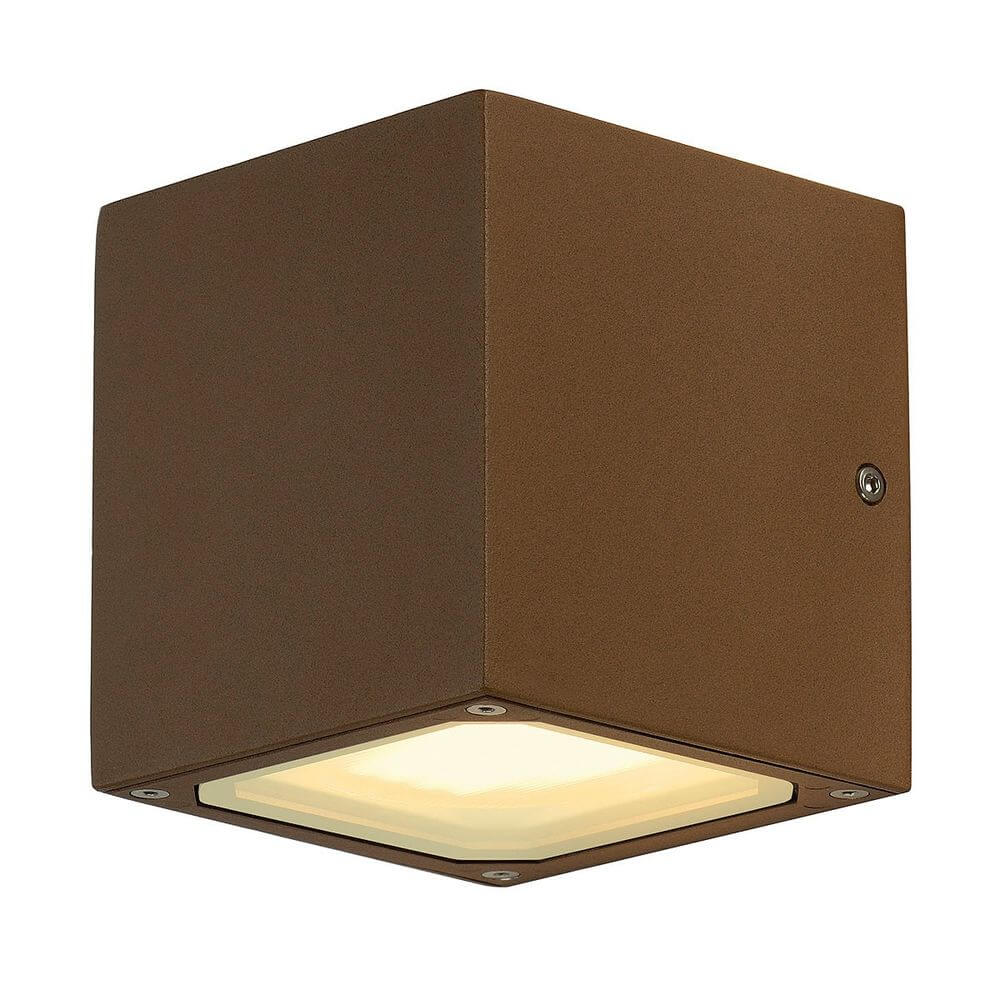 SITRA CUBE Wandleuchte rostfarben GX53 max. 9w in Würfelform mit UP/DOWN Lichtkegeln und IP44 Schutzart.