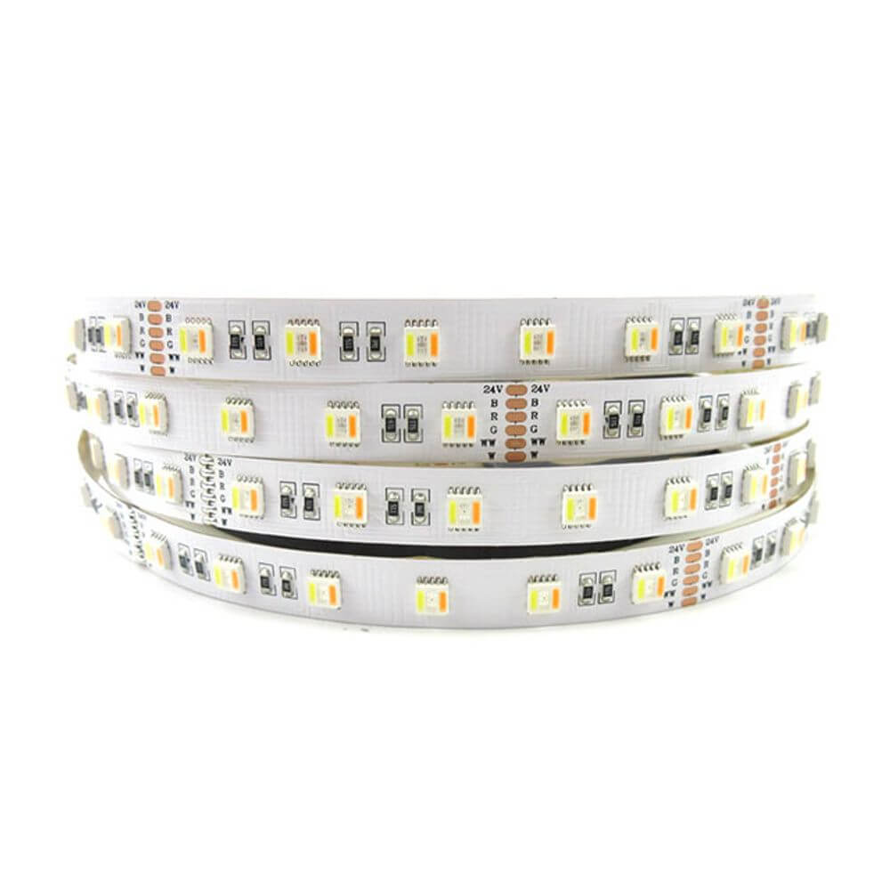 24 W/m RGB + CCT LED-Strip 5m IP63 mit SMD 5050 Chips für gleichmäßige Farb- und Weißdarstellung.